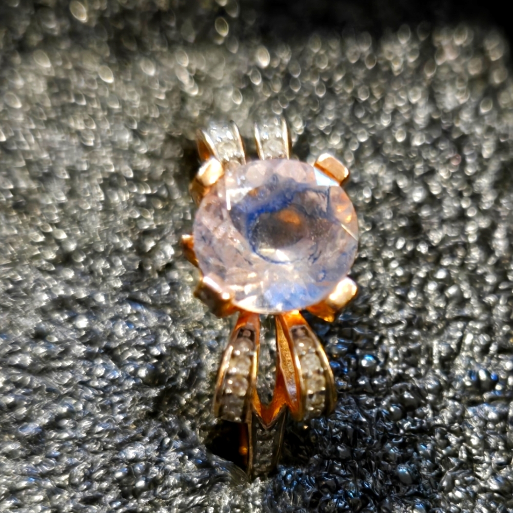 Pink morganite ring with diamond accent 14 kt rose gold